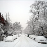 Cars piled deep in snow