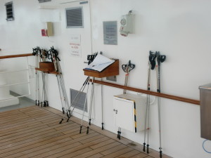 A stack of Nordic Walknig pole at the back of the ship